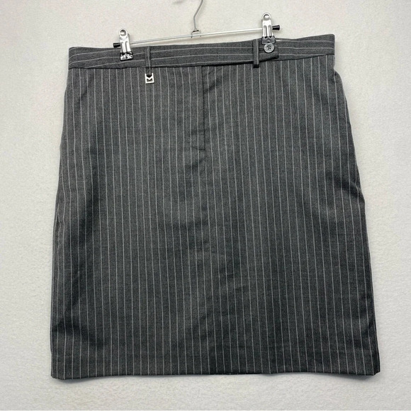 Michael Michael Kors Gray Pinstripe Midi Pencil Skirt 14 Wool Blend - Picture 1 of 8